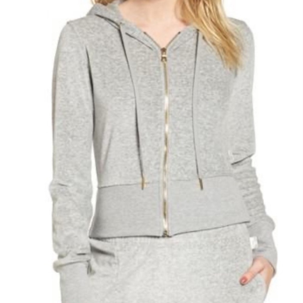 GOOD AMERICAN Velour Gray Hoodie Jacket